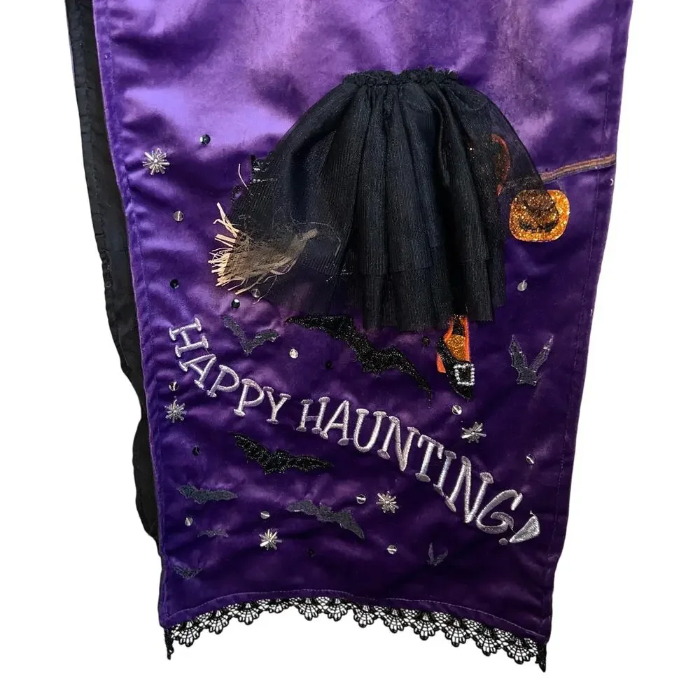 Halloween sexy Witch on broom Purple  table runner NEW 14